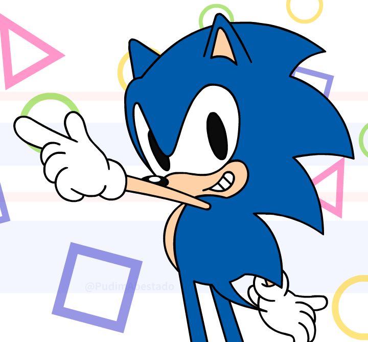 Classic Sonic doing a cool pose
the art-style is inspired by the SEGASONIC merch of the 90s in Japan