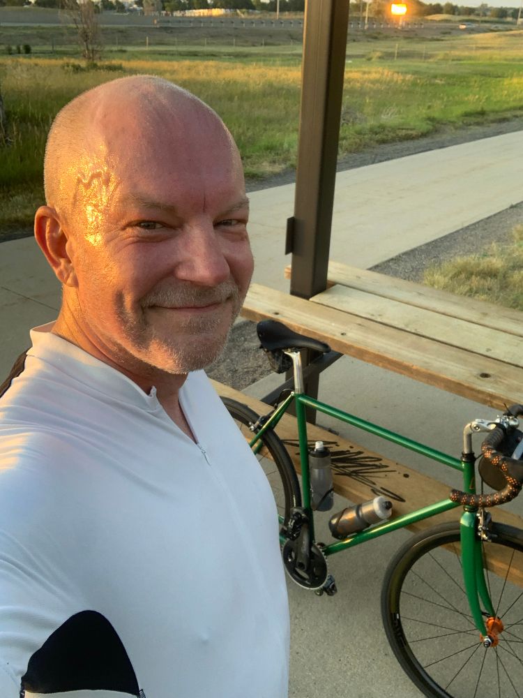 Old bald dude and his bike at Cherry Creek Reservoir 
