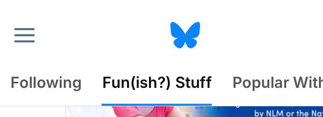 Screenshot of poster’s account showing the Following feed and a feed named Fun(ish) stuff 