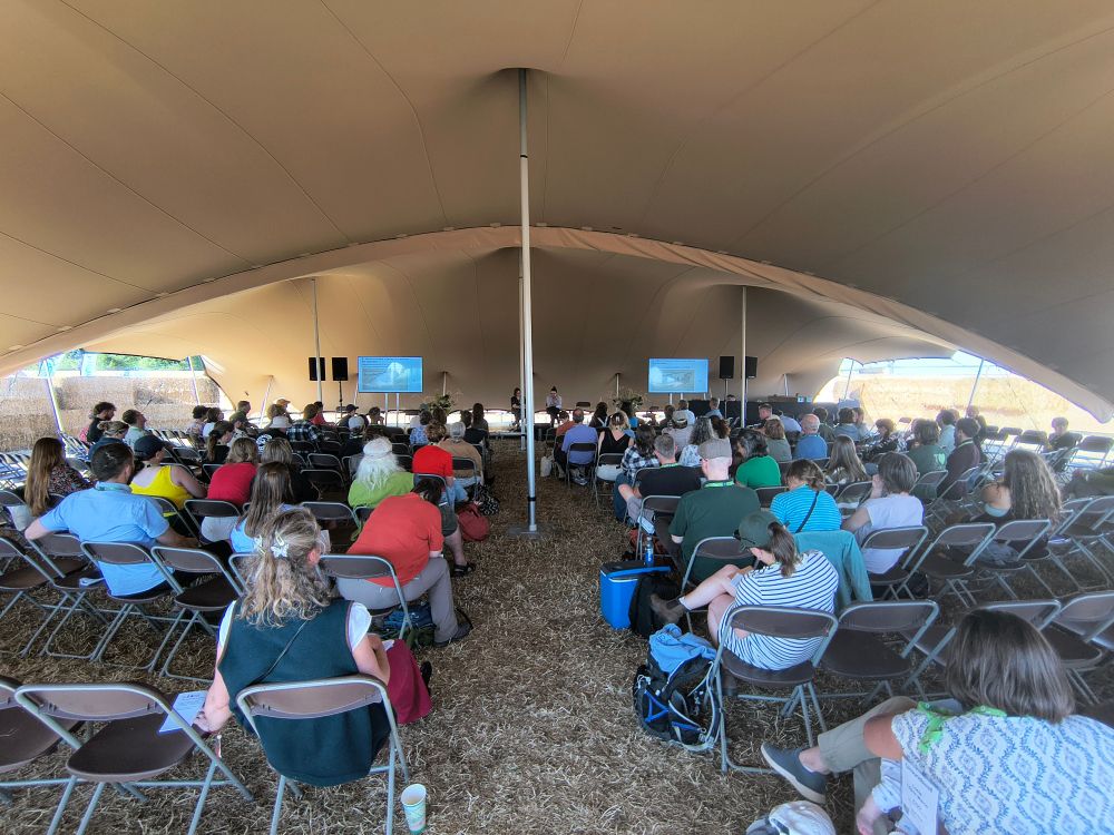 Paul Merchant + Mary Stewart from BL (in distance) talk oral histories of agriculture and conservation in front of a HUGE audience 