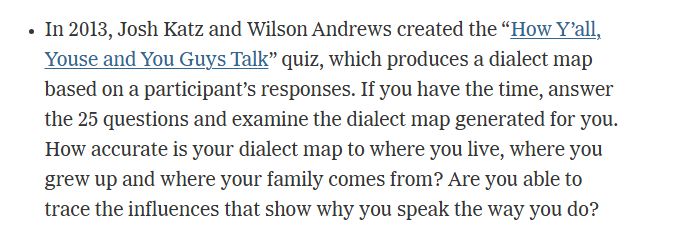 A paragraph containing a link to "How Y'all, Youse and You Guys Talk"