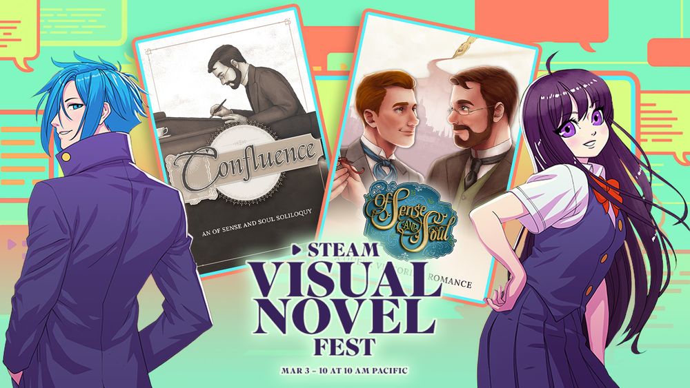 Announcement image for Forsythia Productions' games in Steam Visual Novel Fest from March 3-10 2025 at 10AM Pacific Time