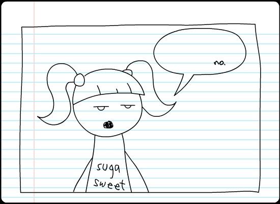 Cheerleader from "Teen girl squad" saying "no" curtly. 