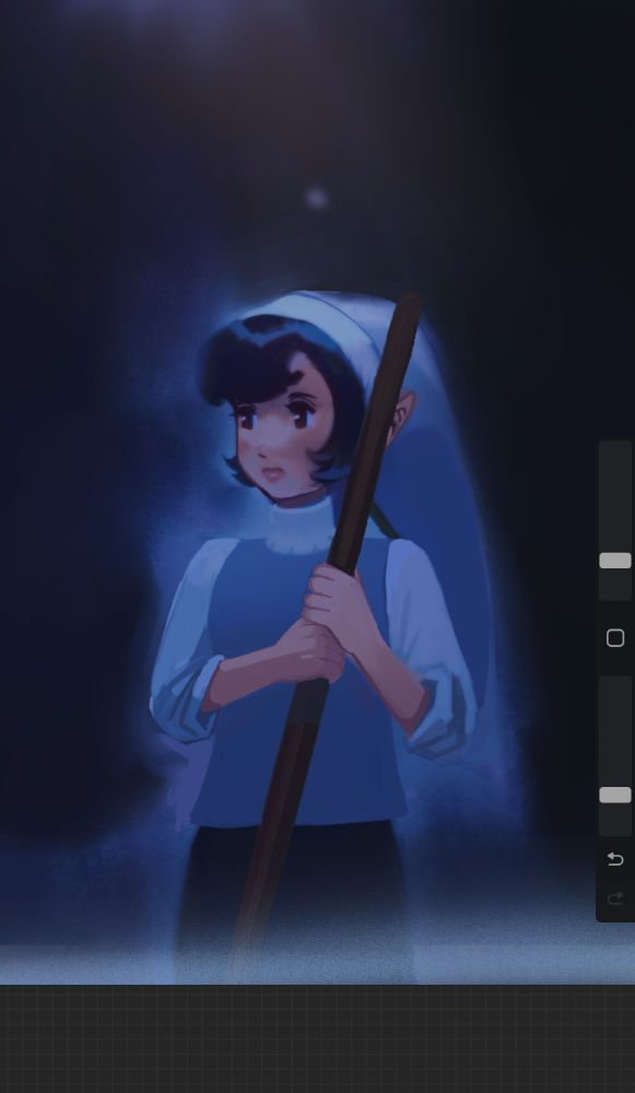 Girl with pointy ears outfit behind a dark bg. Wip.