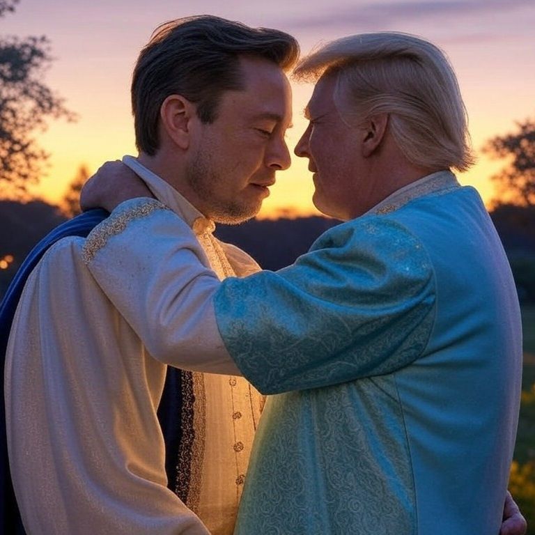 Elon Musk and Donald Trump being totally gay for each other. Just imagine the sexy things they'll get up to tonight after a long day of getting their fascist takeover 1/3rd complete! You will never recall another time in your life where you haven't projectile vomited this hard!