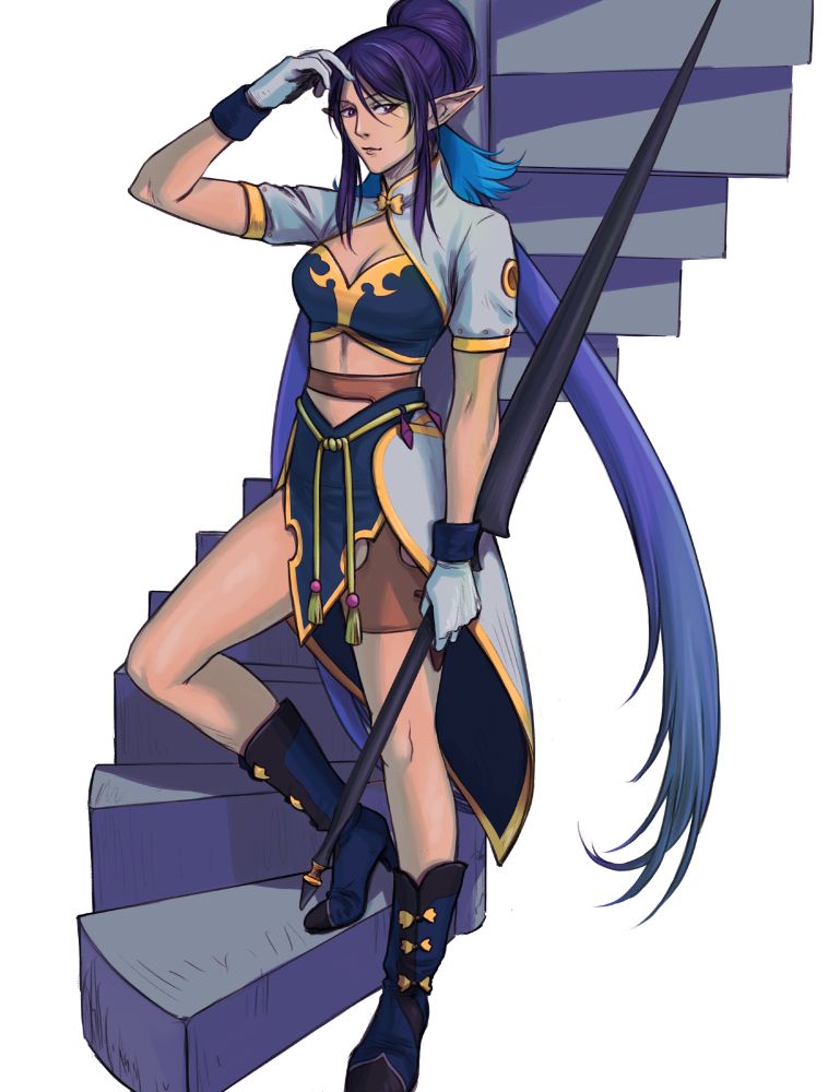 Judith from Tales of Vesperia standing at the bottom of a spiral staircase