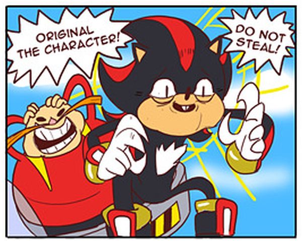 A panel from Tyron Hesse's Sonic's Big Fat Adventure comic with Dr. Eggman and Shadow the Hedgehog. The text says "ORIGINAL THE CHARACTER!" and "DO NOT STEAL!"