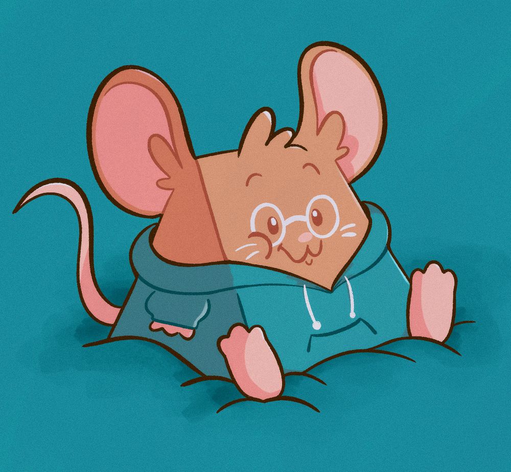 Art of a tan mouse OC, she's in the "you know he ate a cheese" meme from tom and jerry, aka she's shaped like a cheese. She's also wearing a teal sweater and white glasses. 