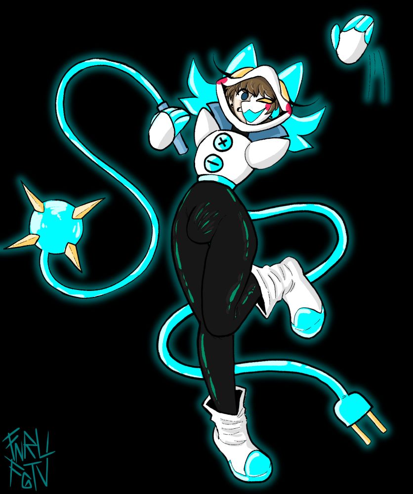 Jinx's oc being trapped in a Tasque Manager suit