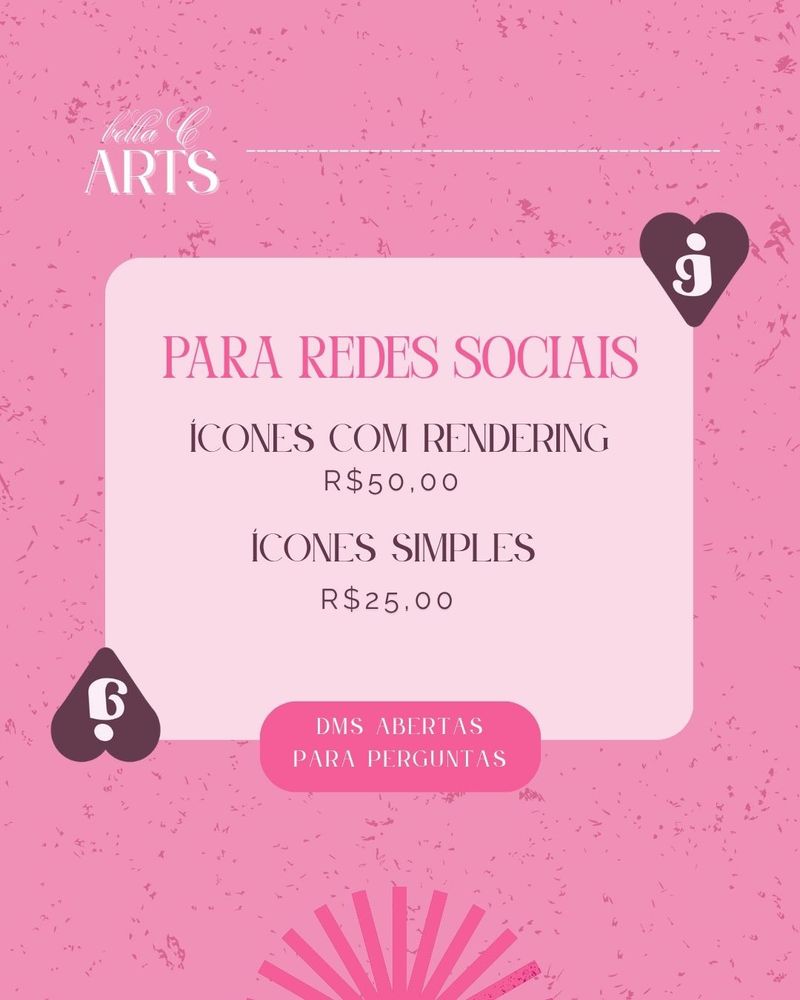 Para redes sociais: ÍCONE COM RENDERING por R$ 50,00, ÍCONE SIMPLES por R$ 25,00