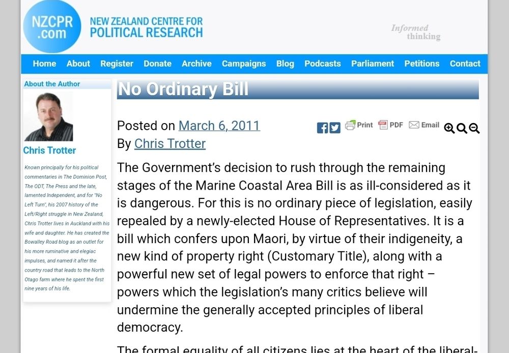 Chris Trotter writing for the right wing think-tank New Zealand Centre For Political Research