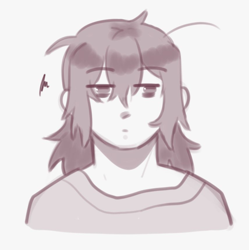 A monochrome sketch of detective Miyaka having just woken up. They peer blearily at the viewer with very disheveled hair.