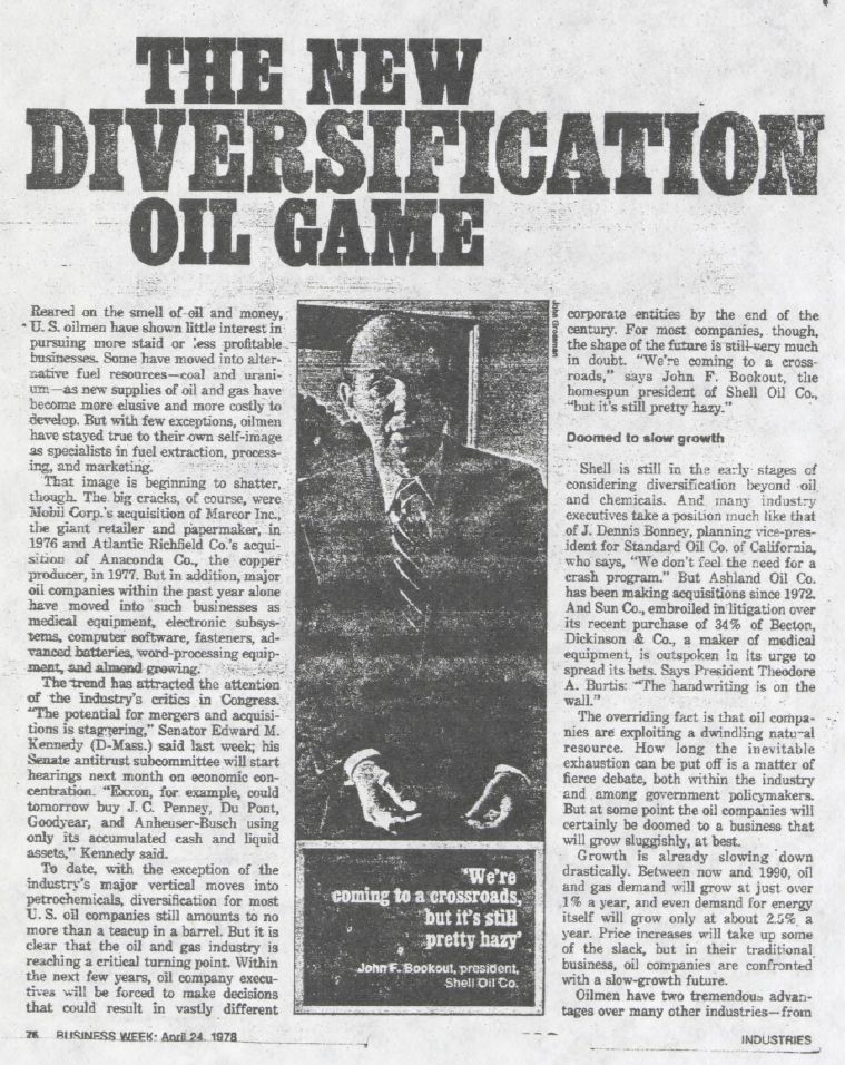 Business Week article from April 24, 1978 - "The New Diversification Oil Game" [or is it "The New Oil Game: Diversification"?]