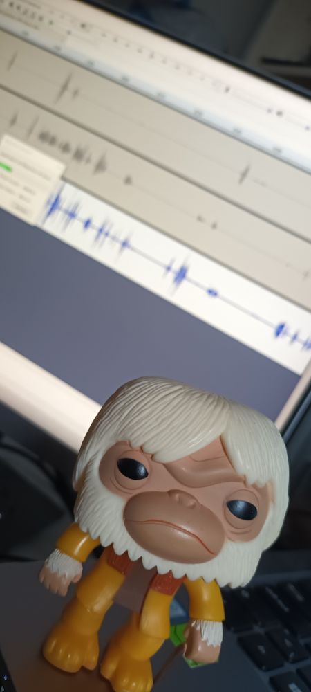 Cette ordure de Zaius pose devant 3 pistes mono dans Audacity parce que c'est le seul logiciel de montage sur lequel je ne me prends pas trop la tête et non, j'ai pas envie de me mettre à Reaper parce que j'ai la flemme !

Voilà, c'est l'épisode sur la 32è édition du Festival de Gérardmer enregistré vendredi soir (et en partie samedi matin...) avec Creepers et Draven.

Je m'y mets seulement maintenant parce que je bossais hier (enfin, j'avais un rendez-vous qui m'a occupé du milieu de la matinée jusqu'en début d'après-midi).

J'ai commencé à choper un méchant mal de crâne en rentrant du dit rdv à 30 minutes de route de chez moi et j'ai passé le reste de la journée sous la couette. Je ne suis sorti du lit qu'il n'y a à peine une heure. 

Donc soit il n'y a pas de problème de son, ni de décalage des pistes et l'épisode sort très rapidement, soit ça sortira quand ça sortira. 

Je dis pas ça en mode vénère, hein ! C'est juste les aléas de la vie de podcasteur amateur pas super en forme. Et puis j'ai envie d'aller promener le chien cet après-midi. Le chien, lui, il s'en fout de Gérardmer et des podcasts. 

En tout cas, c'est pratique les descriptifs d'image. En premier lieu pour les personnes malvoyantes. Et aussi pour les gens comme moi qui aiment bien écrire des trucs que quasiment personne ne lit. Comme les notes des épisodes de podcast. 

Sinon, ça fait depuis fin mai que je dois monter une Ape List en hommage à Steve Albini, enregistrée avec Bibou et Babar. Si vous lisez ça les gars, je m'excuse pour le retard !

Allez, le traitement des pistes est terminé sur Audacity, je vais pouvoir faire du montage. A tobien les spartiates :)