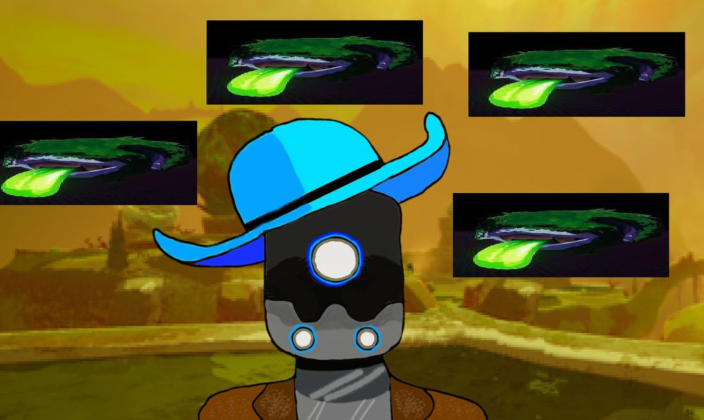 Bandit Risk of Rain 2 doing the thousand yard stare surrounded by poorly edited blind pests in sulfur pools.

Comedy.