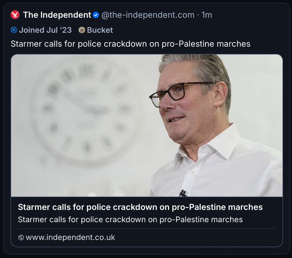 
The Independent@@the-independent.com •1m

Starmer calls for police crackdown on pro-Palestine marches
