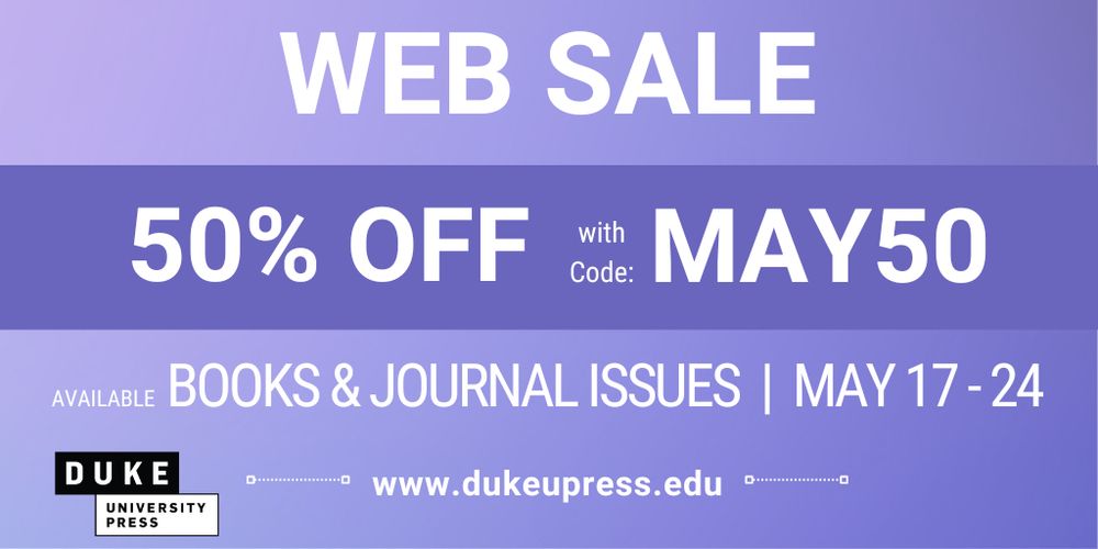 Blue banner reading 50% OFF Available Books & Journal Issues with Code: MAY50 May 17-24