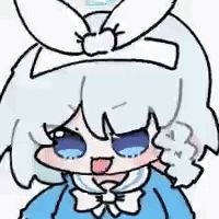 a cartoon girl with white hair and blue eyes is wearing a blue jacket and a white bow .