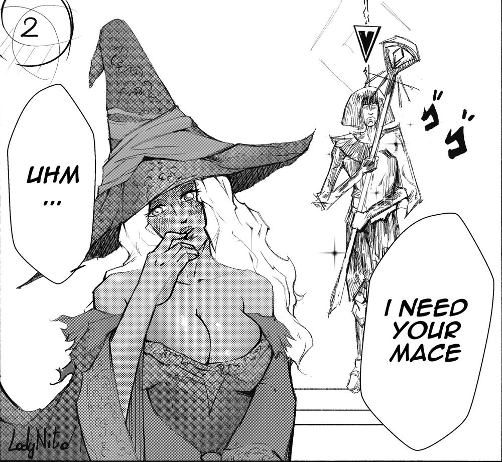 Recluse from elden ring nightreign needs your mace to damage the crystallian, manga style 