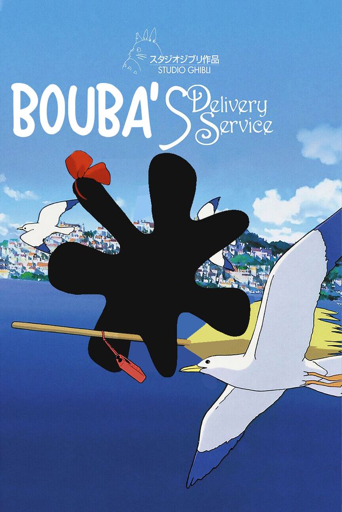 Poster of Kiki's Delivery Service but Kiki has been replaced with Bouba from the Kiki/Bouba linguistics study. The text reads "Bouba's Delivery Service."