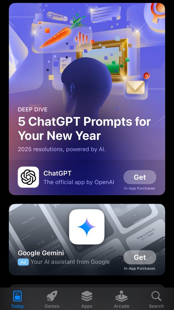 A screenshot of the Apple App Store, where the Home Screen is entirely AI advertisements. 
