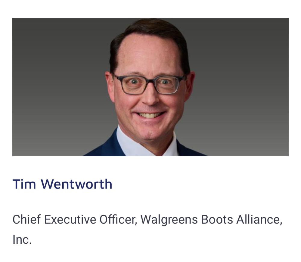 Photo and title of Tim Wentworth, CEO of Walgreens