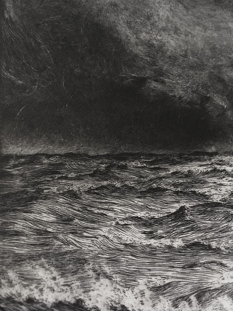 Stormy seascape etching