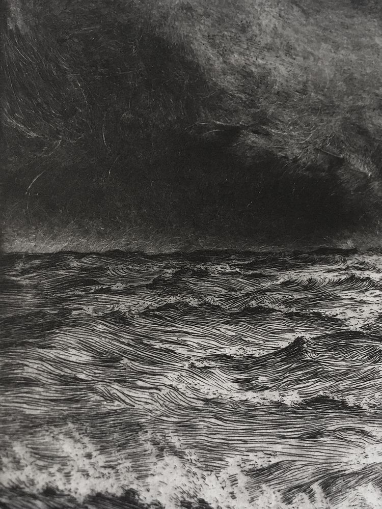 Closeup of a line-etching printed off a zinc plate