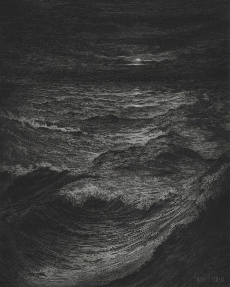 dark seascape etching