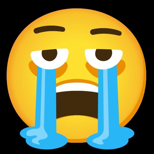 Large yellow round emoji that is bawling and with bags under its eyes.