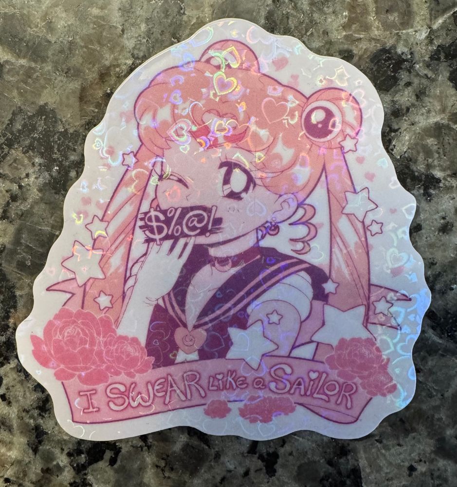 “I swear like a sailor” sticker with sailor moon censored cause she’s swearing