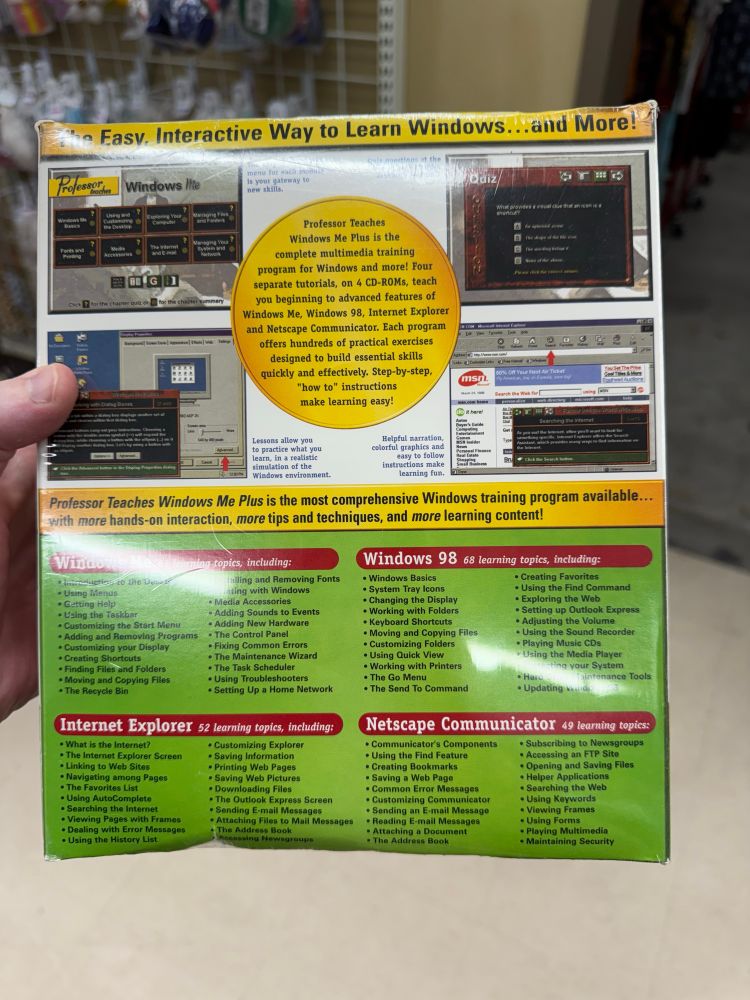 Back of Professor teaches Windows ME box