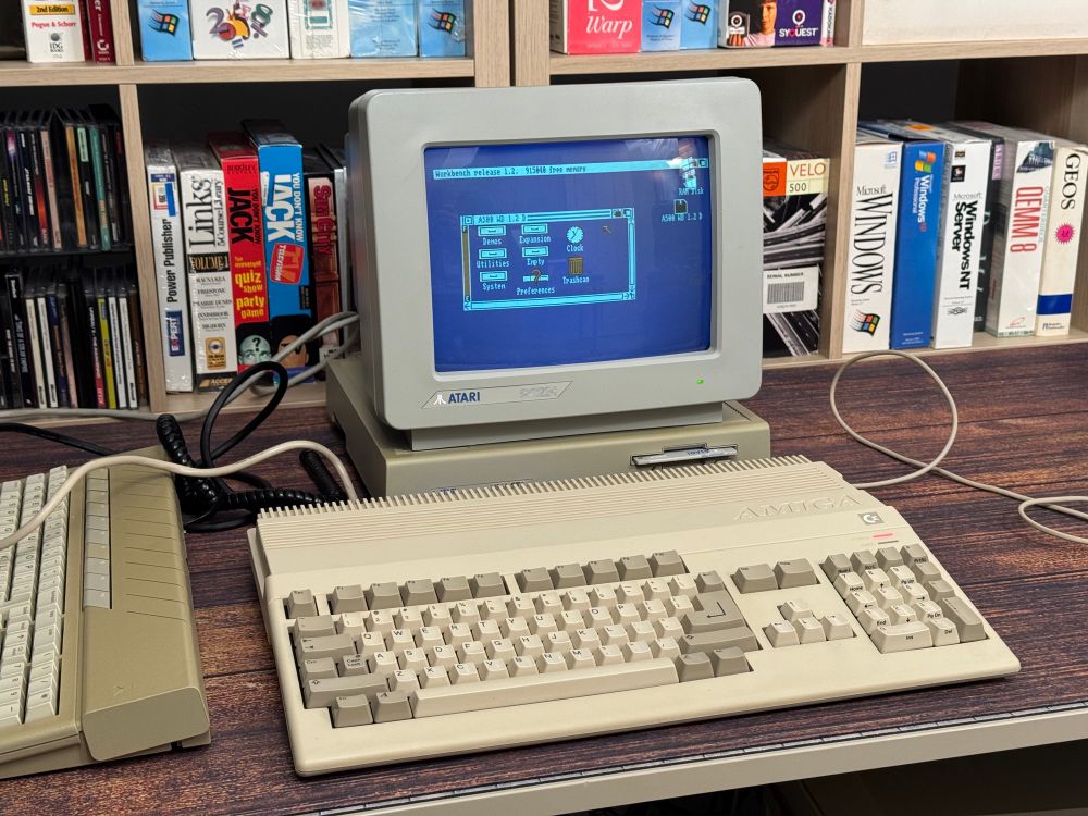 An Amiga 500 driving an Atari ST monitor