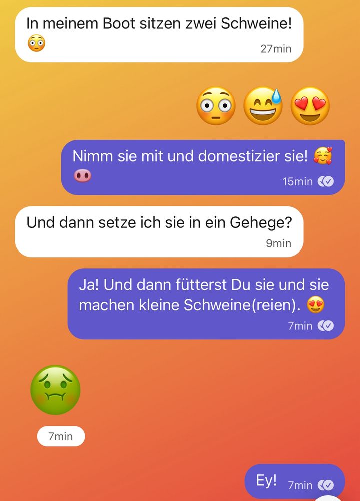 Lustiger Dialog über Schweine im Boot und kleine Schweine(reien) Teil 1.