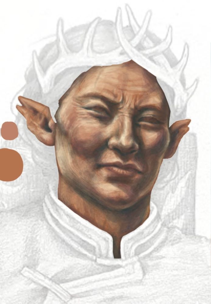 Digital painting of a face over a light pencil drawing