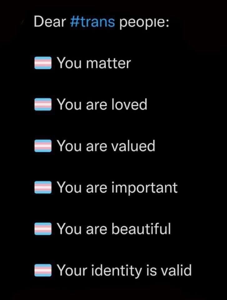 Bullet point list where the bullet points are trans flags

Dear hashtag trans people:

You matter, you are loved, you are valued, you are important, you are beautiful, your identity is valid.