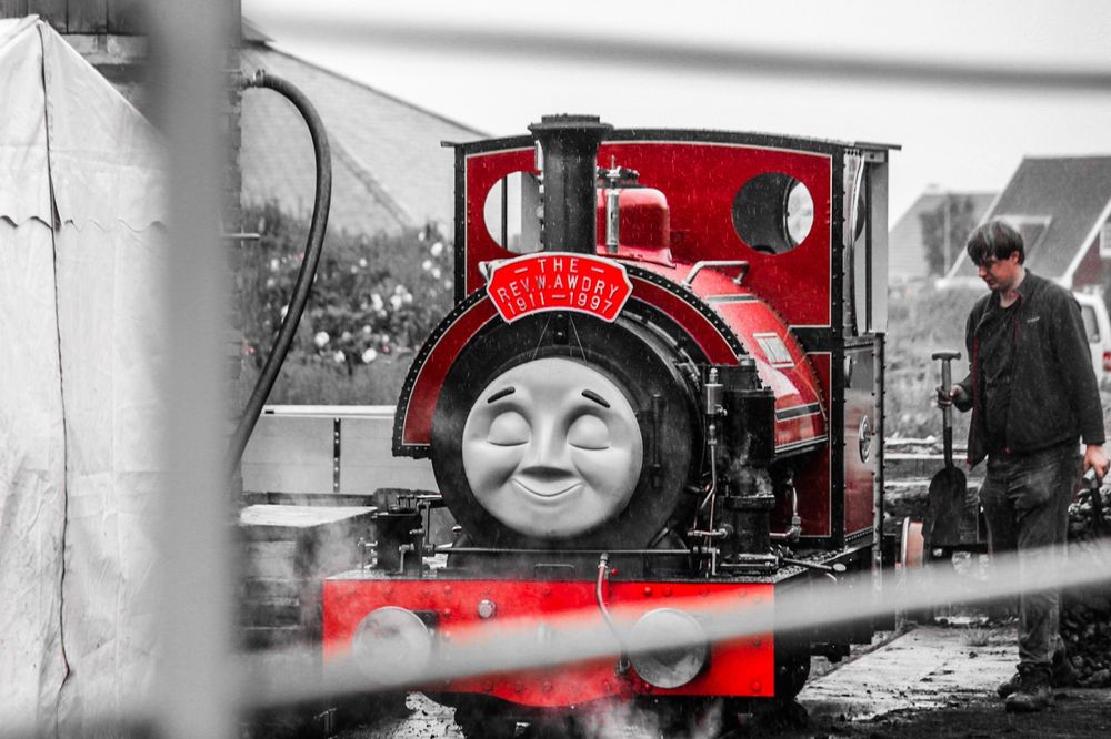 Sir Handel, who looks virtually identical (!) to the Corris Railway' No.10 Falcon, is topped up on coal at Tywyn Wharf during Awdry Extravaganza 4. 20th July 2024