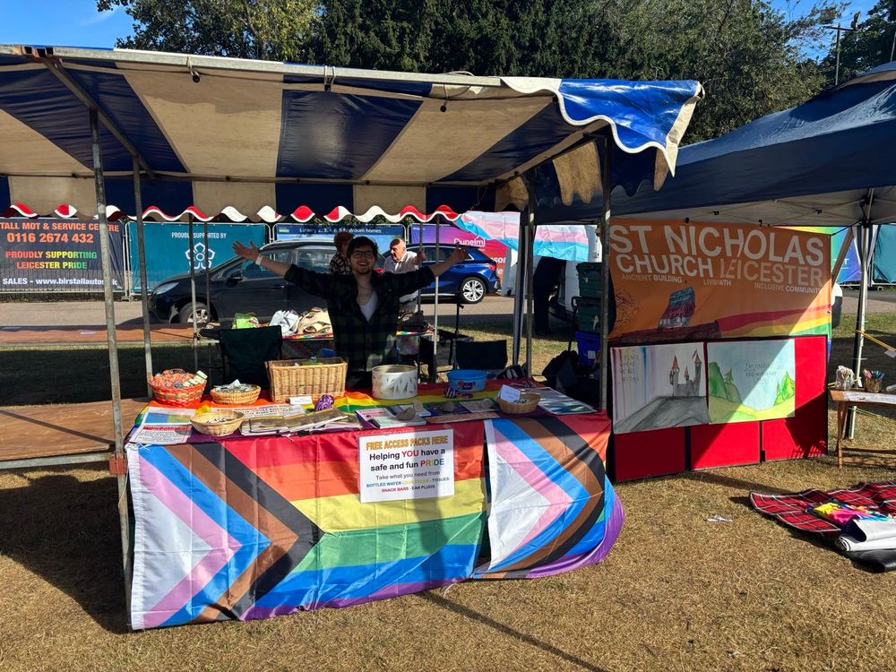 The St nicks stall covered in pride flags