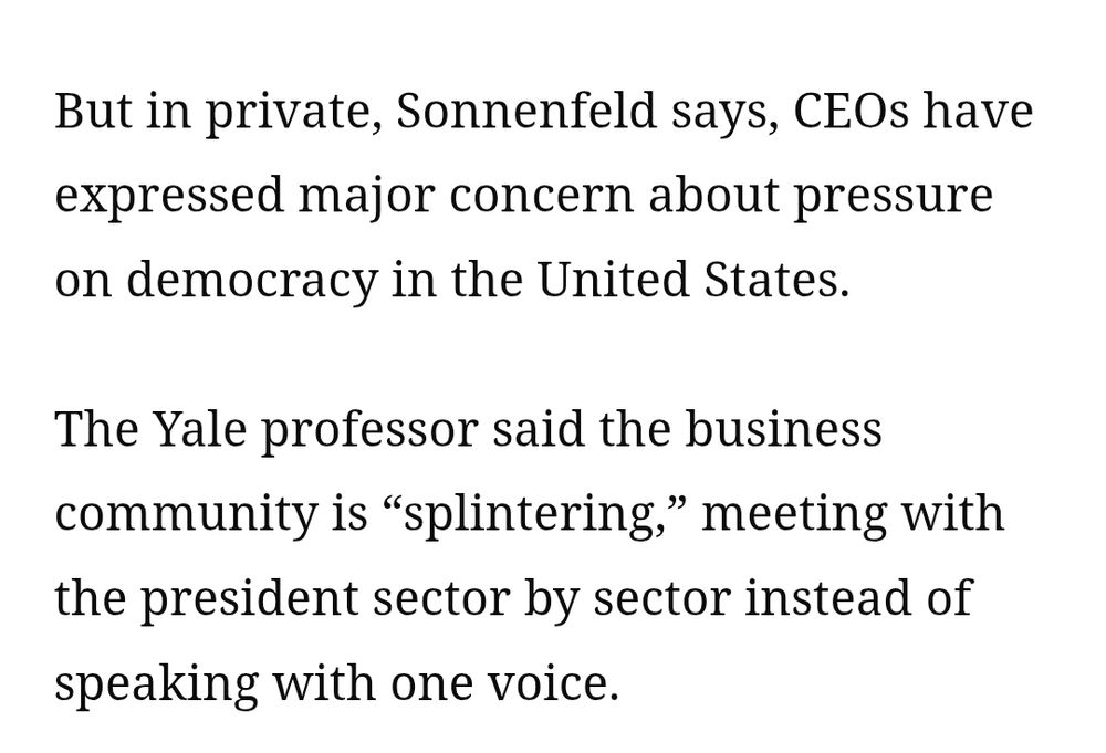 A news clip saying CEOs are privately scared about democracy.