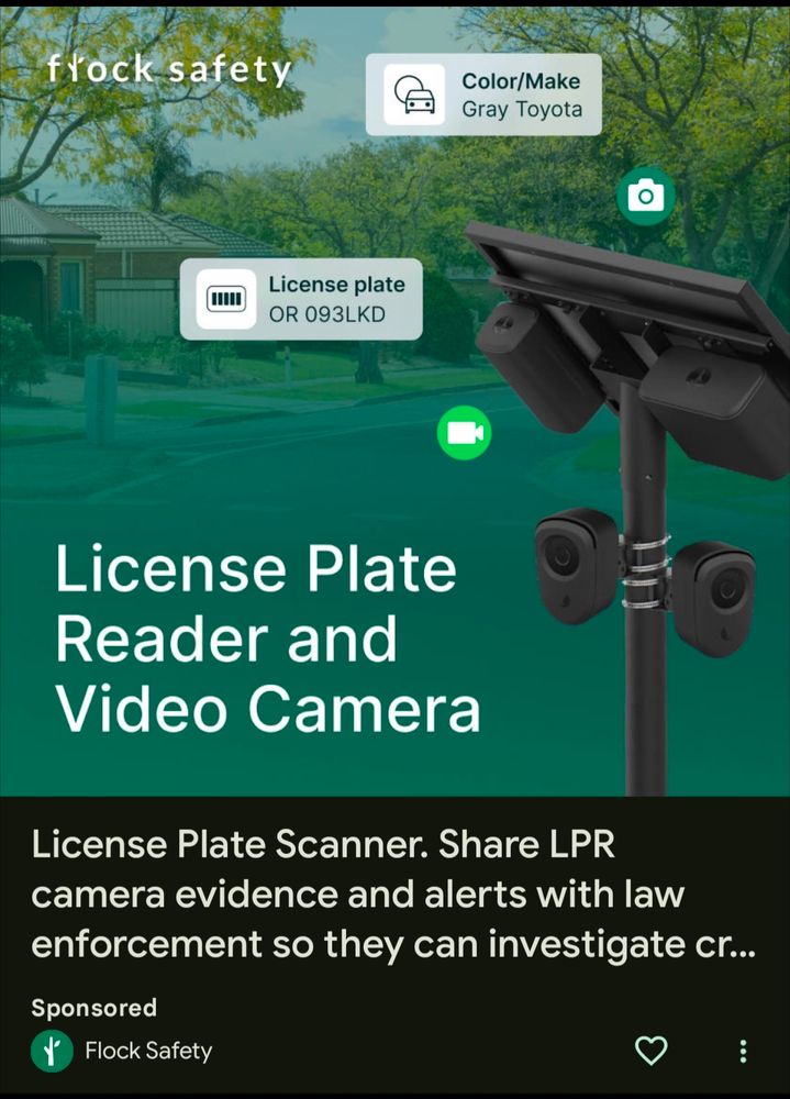 Advertising for flock license plate readers.