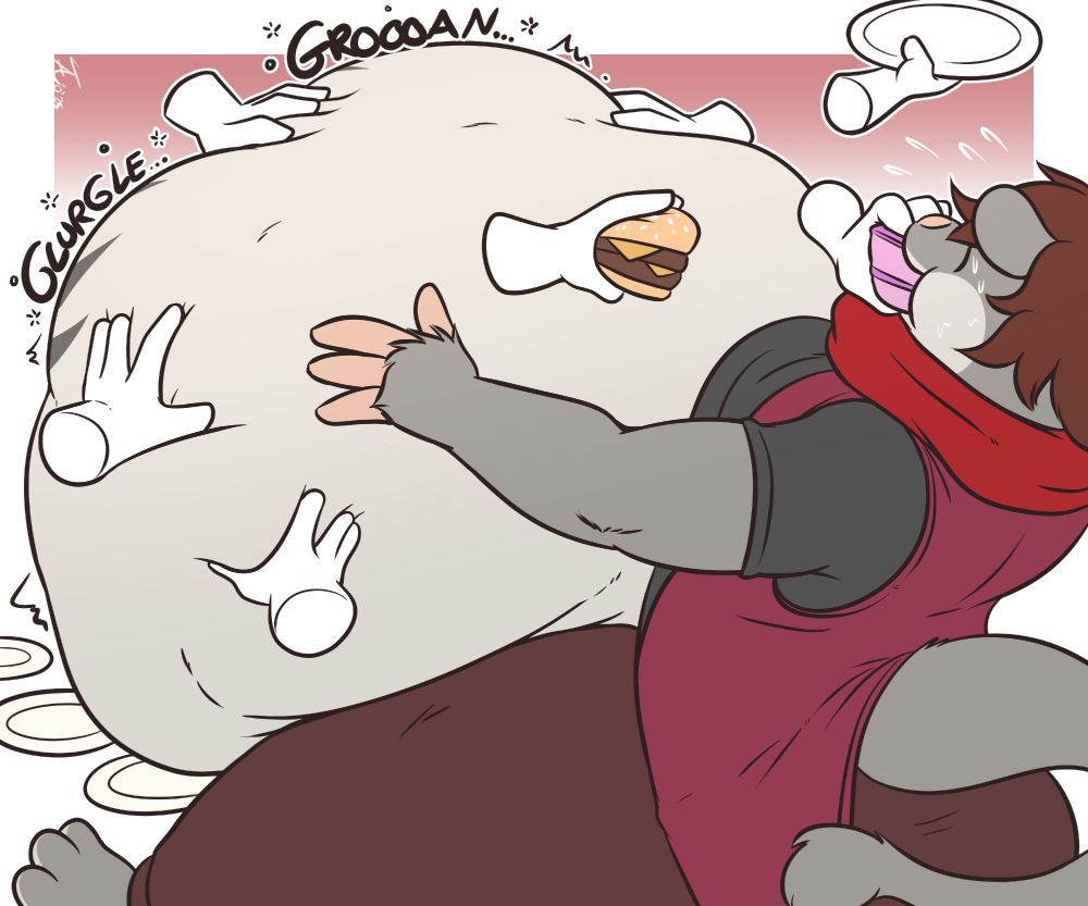 Picture of rat getting stuffed to the brim with food by ghost hands.