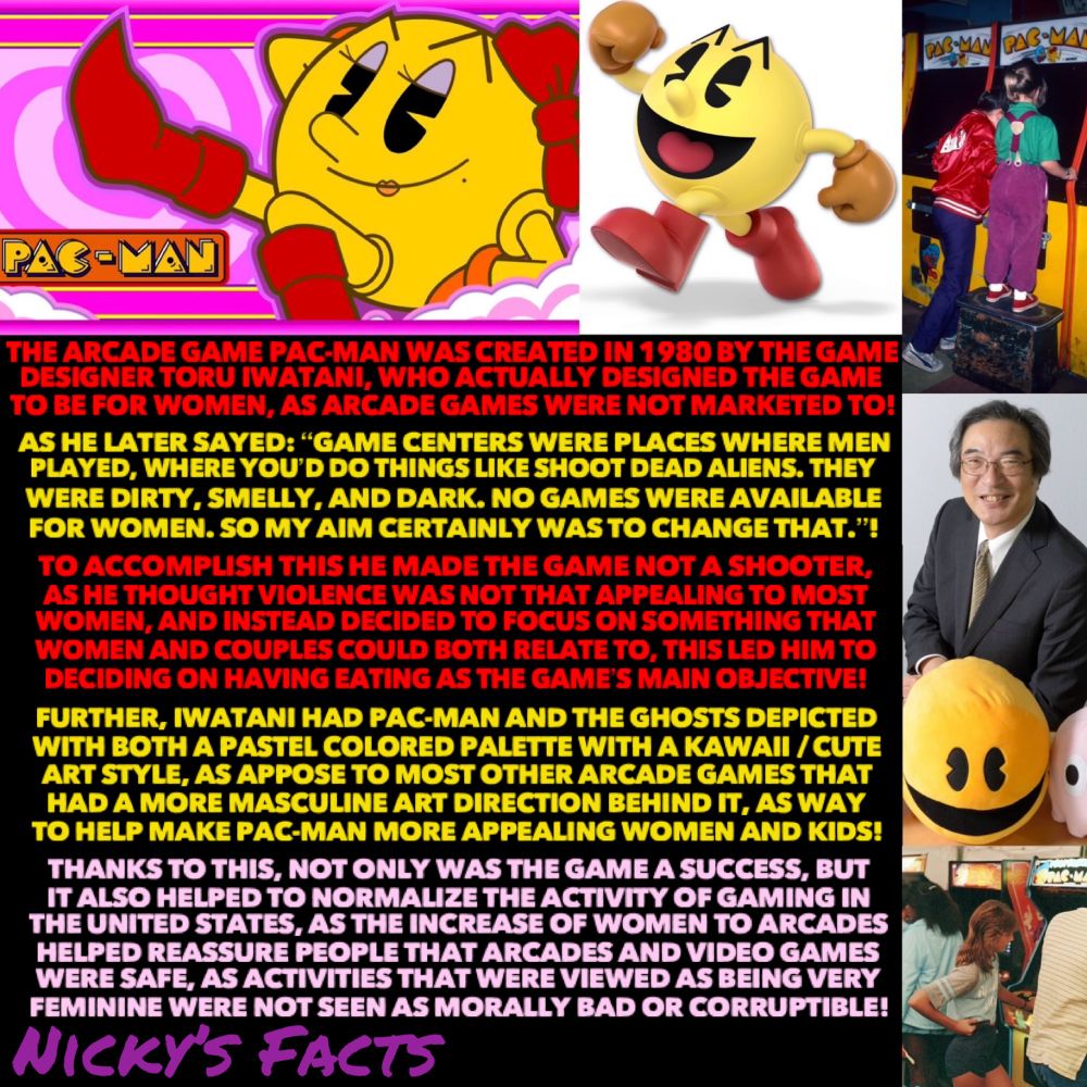 History facts about Pac-Man being the 1st video game for women and helped to popularize gaming in the United States!🍒