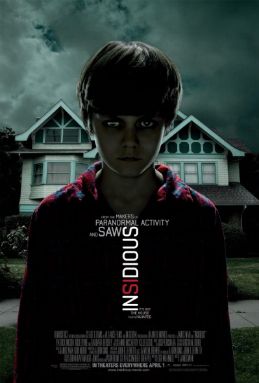 Movie poster for Insidious—young boy looking ominous in front of a looming house