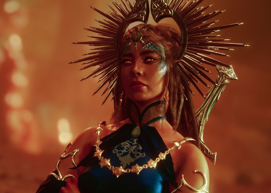 The second outfit for act 2, She loves gold and anything that matches with her royal family colors (Blue). In act 2 she had to do a lot of talking for her liking but she also wanted to impress a certain individual. 