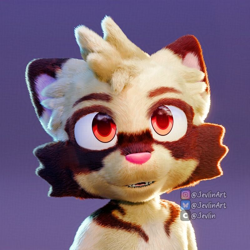 A 3d headshot of a cat version of Bakugou from My Hero Academia