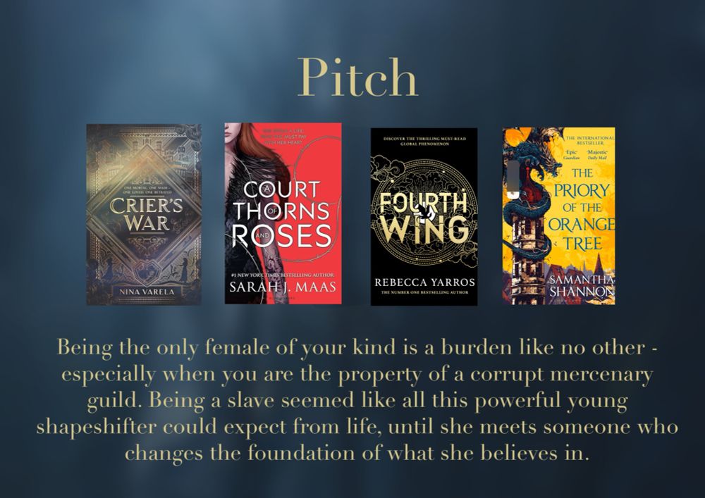 Pitch and comps. Comps include criers war, ACOTAR, fourth wing and priory