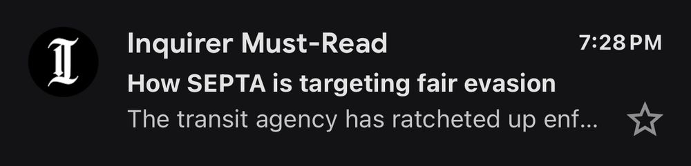 An email subject line from the newspaper that says “fair” instead of “fare” evasion. 