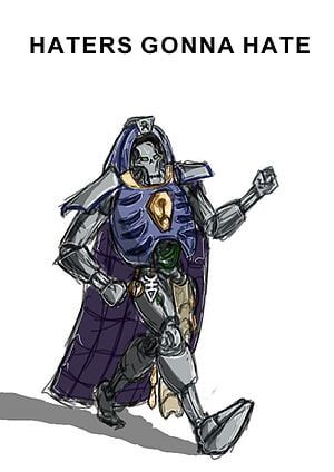 Trazyn the Infinite, on his way to acquire your most valuable relics It has occured to me in the past that he's basically the Necron equivalent of the British Museum, right? Because clearly none of the primitives out there are cultured enough to appreciate the stuff that they made, only he is. So he must take the rarest, shiniest objects (and sometimes people) and drag them back to his gallery to be properly appreciated for millenia.
