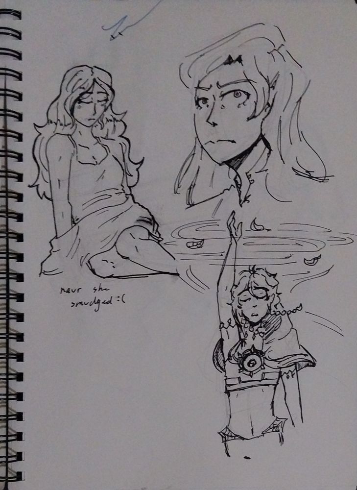 more ink drawing of ocs and Venti from genshin impact