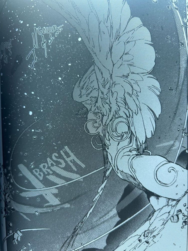 Black and white manga panel of winged humanoid monster
